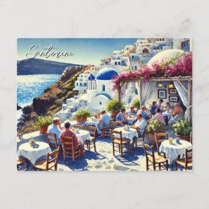Carte Postale Café à Santorin