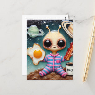 Carte Postale Café Alien avec bacon et oeufs