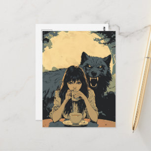 Carte Postale Café avec le loup
