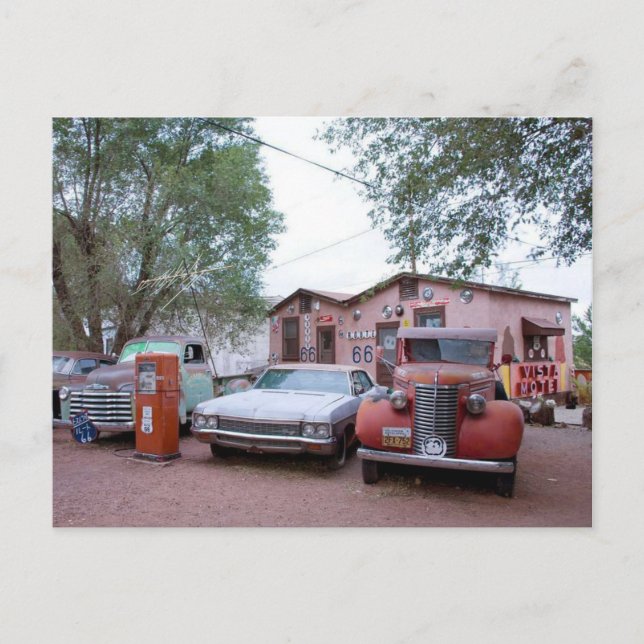 Carte Postale Café Casquette de neige, Route 66, Seligman, Arizo (Devant)