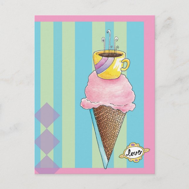Carte Postale Café + Crème glacée = amour un dessert rêveur (Devant)