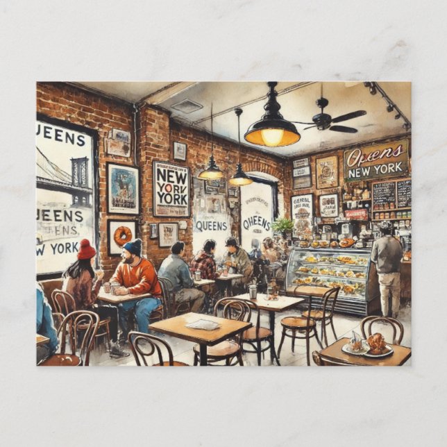 Carte Postale Café dans le Queens de New York (Devant)