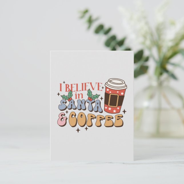 Carte Postale Café de Noël | Père Noël et café (Debout devant)