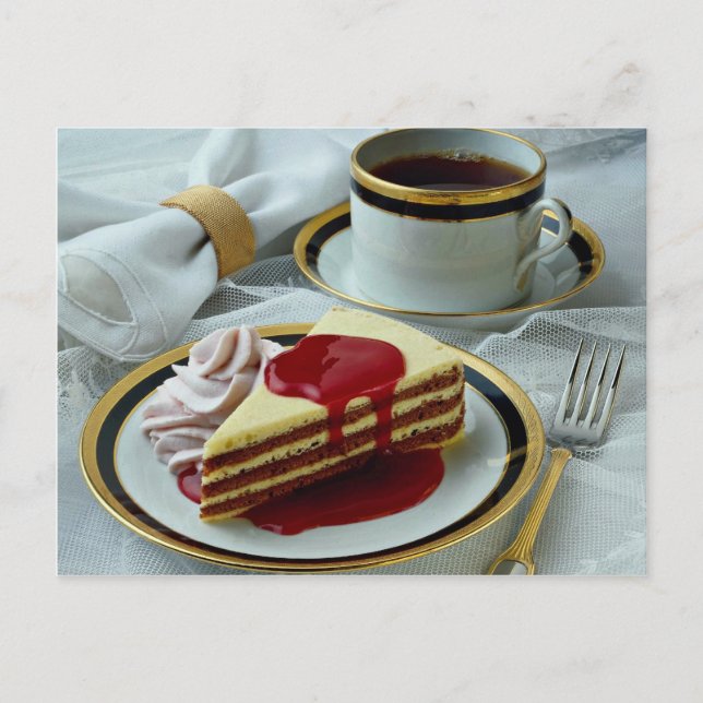 Carte Postale Café délicieux et torte baumkuchen (Devant)