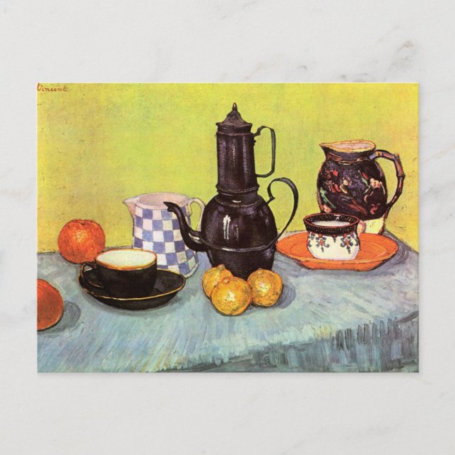 Carte Postale Café en émail bleu par Vincent van Gogh (Devant)