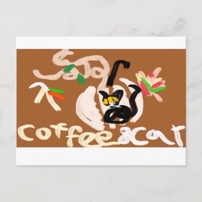 Carte Postale Café et chat noir (Devant)