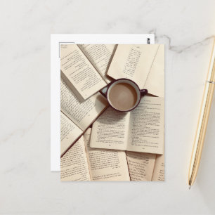 Carte Postale Café et livres Esthétique Académie Légère