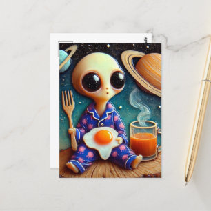 Carte Postale Café et oeufs Aliens