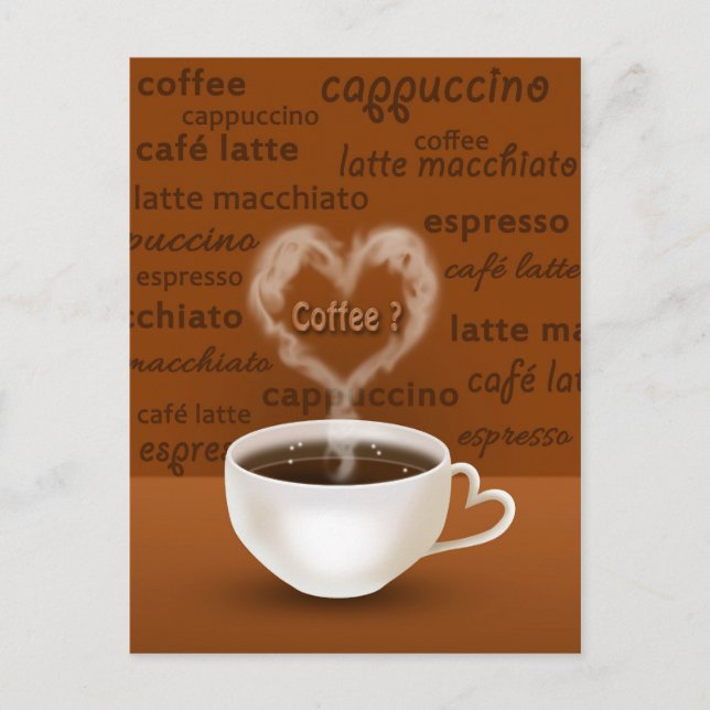 Carte Postale Café ? Fumée en forme de coeur (Devant)