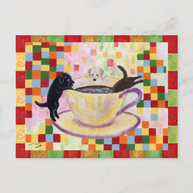 Carte Postale Café Labradors Peinture Mosaïque (Devant)