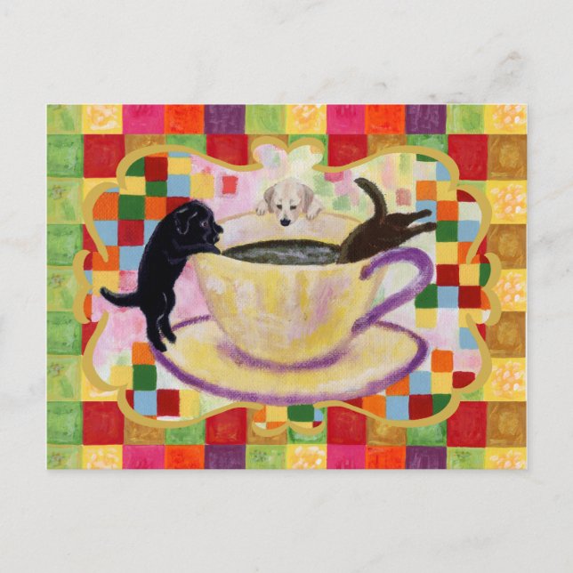 Carte Postale Café Labradors Peinture Mosaïque (Devant)