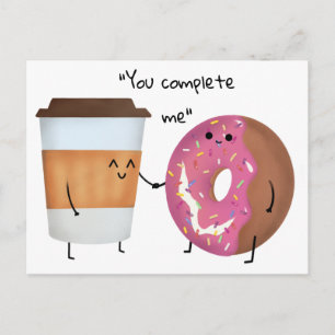 Carte Postale Café mignon et Donut Complet Couple