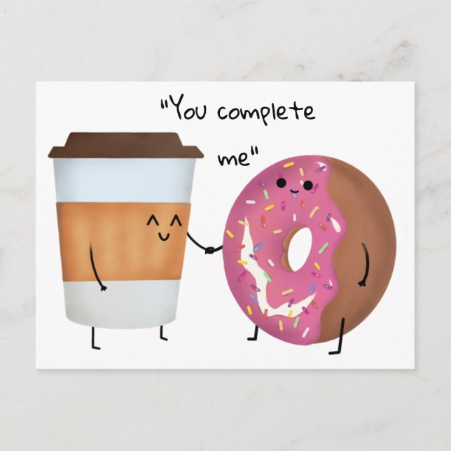 Carte Postale Café mignon et Donut Complet Couple (Devant)