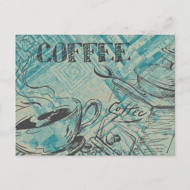 Carte Postale Café moderne Amateurs Café Art Croquis bleu (Devant)