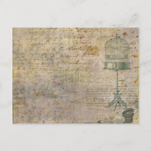 Carte Postale Cage à oiseaux vintage avec écriture