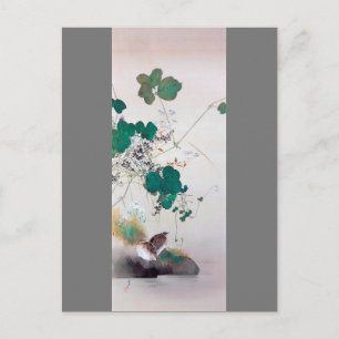 Carte Postale Caille et fleurs d'automne, Watanabe Seitei