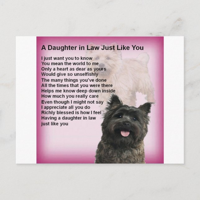 Carte Postale Cairn Terrier - Belle-fille Poème (Devant)