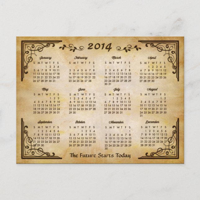 Carte Postale Calendrier 2014 - Antique cadre et ancien style de (Devant)