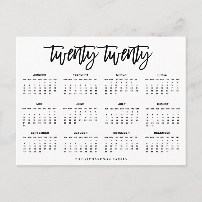Carte Postale Calendrier 2020 | Typographie moderne (Devant)