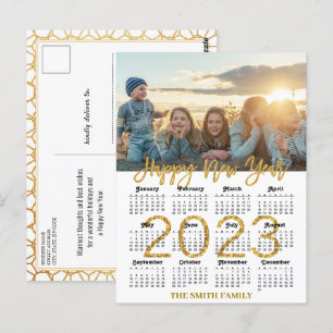 Carte Postale Calendrier 2023 Parties scintillant d'or moderne S