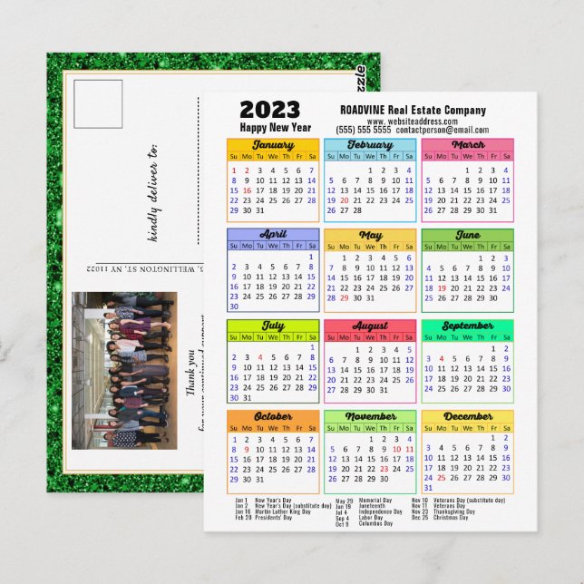 Carte Postale Calendrier 2023 Parties scintillant verte noire Ph (Devant / Derrière)