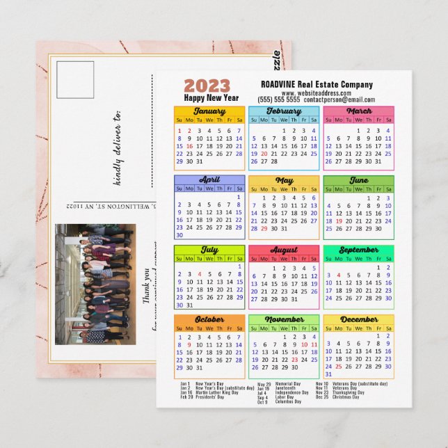 Carte Postale Calendrier 2023 Rose Gold moderne photo d'entrepri (Devant / Derrière)