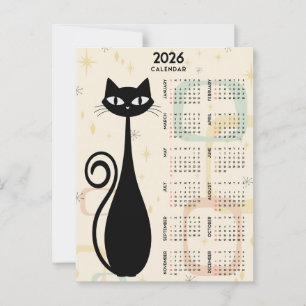 Carte Postale Calendrier 2026 Atomic Retro Black Cat Mid Century