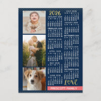 Calendrier 2026 Navy Corail Or Collage de Photos d
