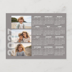 Carte Postale Calendrier 2027 3 Photos Taupe Minimal Magnet