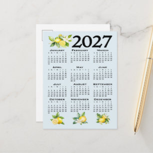 Carte Postale Calendrier 2027 de style italien Citrons Fond bleu