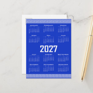 Carte Postale Calendrier 2027, Frise grecque, Blanc sur bleu gre