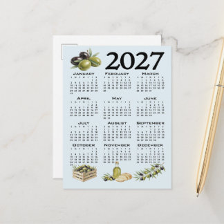 Carte Postale Calendrier 2027, Olives Méditerranéennes, Bleu