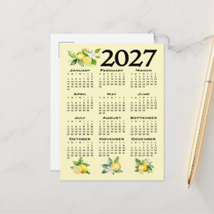 Carte Postale Calendrier 2027 Style Italien Citrons Jaune