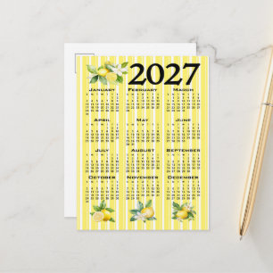 Carte Postale Calendrier 2027 Style Italien Citrons Rayures Jaun