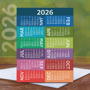Carte Postale Calendrier - Année complète avec mois colorés funk