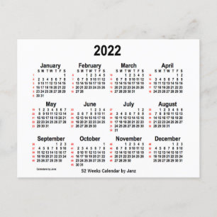 Carte Postale Calendrier blanc de 52 semaines 2022 par Janz