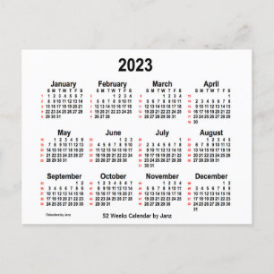 Carte Postale Calendrier blanc de 52 semaines 2023 par Janz