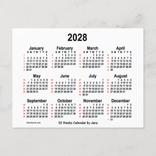 Carte Postale Calendrier blanc de 52 semaines 2028 par Janz