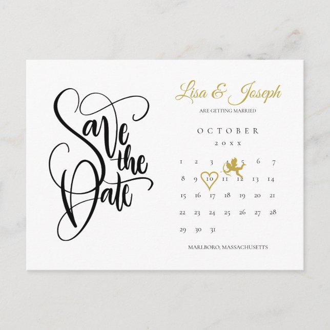 Carte Postale Calendrier Cupid Gold Love Heart Enregistrer la da (Devant)