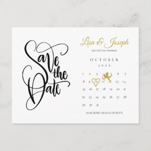 Carte Postale Calendrier Cupidon Or Amour Cœur Sauvegarder la Da