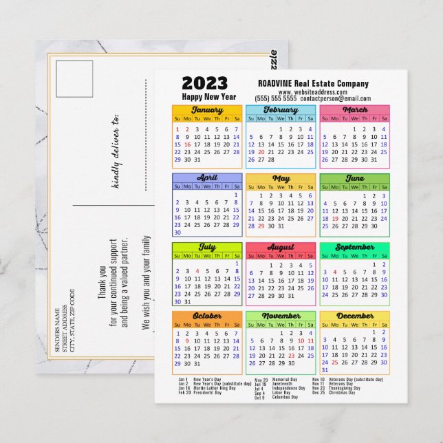 Carte Postale Calendrier d'affaires 2023 moderne Gris noir Scrip (Devant / Derrière)