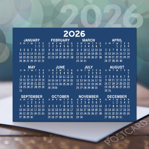 Carte Postale Calendrier d'affichage de l'année complète - bleu 