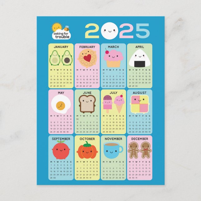 Carte Postale Calendrier de Kawaii Food 2025 (Devant)