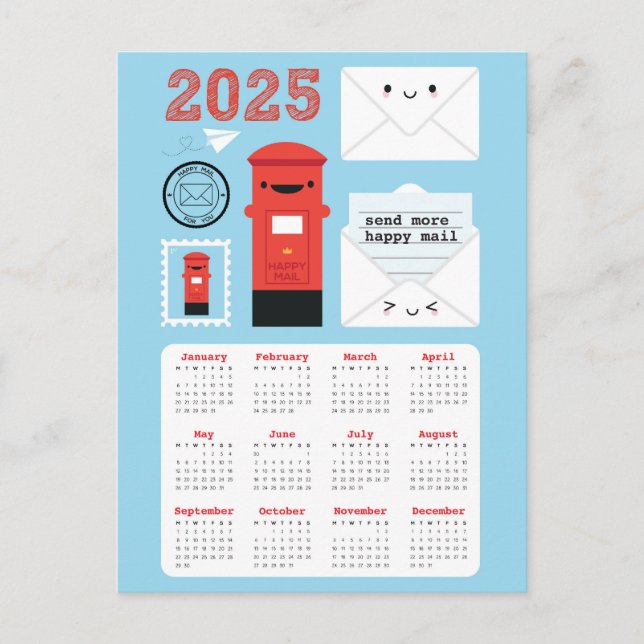 Carte Postale Calendrier de Kawaii Happy Mail 2025 (Devant)