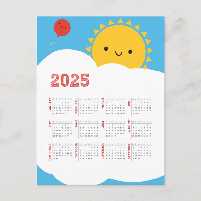 Carte Postale Calendrier de Kawaii Happy Sun 2025 (Devant)