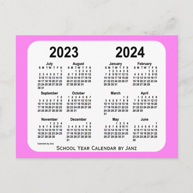 Carte Postale Calendrier de la mini-école rose 2023-2024 par Jan (Devant)