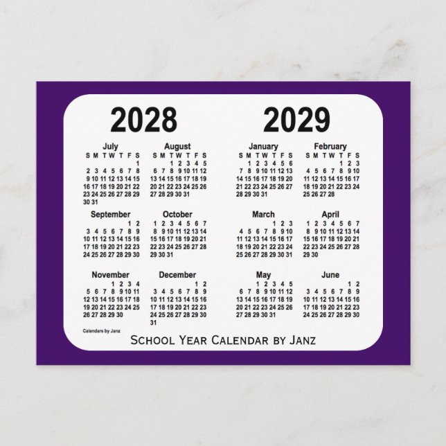 Carte Postale Calendrier de l'année scolaire Purple Mini 2028-20 (Devant)