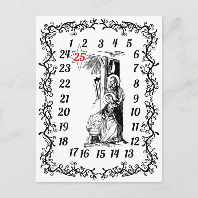 Carte Postale Calendrier de l'Avent Compte de Noël Religieux (Devant)