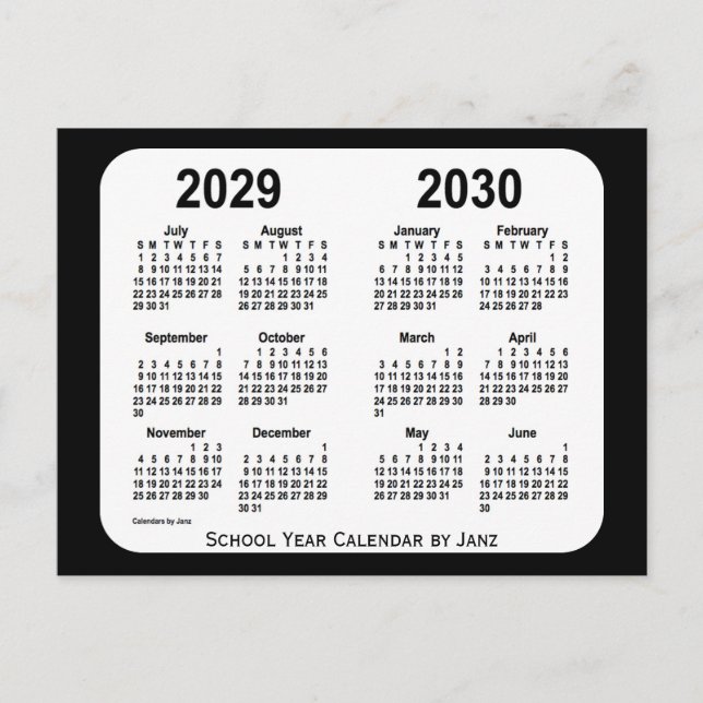Carte Postale Calendrier de l'école noire et blanche 2029-2030 p (Devant)