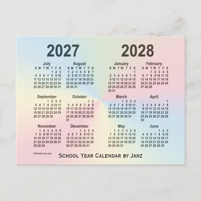 Carte Postale Calendrier de l'école Rainbow Cloud 2027-2028 par  (Devant)